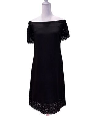 Boho Cottagecore Black Off Shoulder Eyelet Lace Dress L